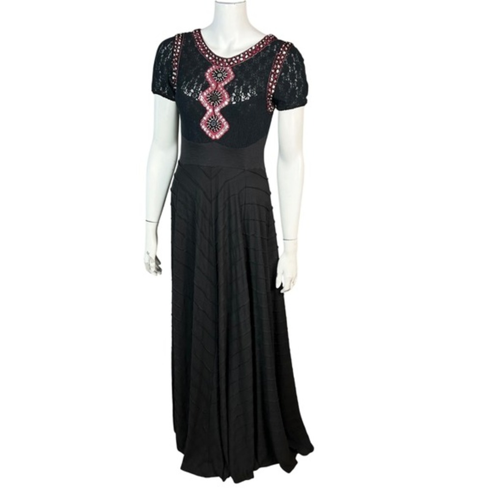 Free People Whimsigoth Maxi Dress Small‎ Black Embroidered Open Back Fairy Boho